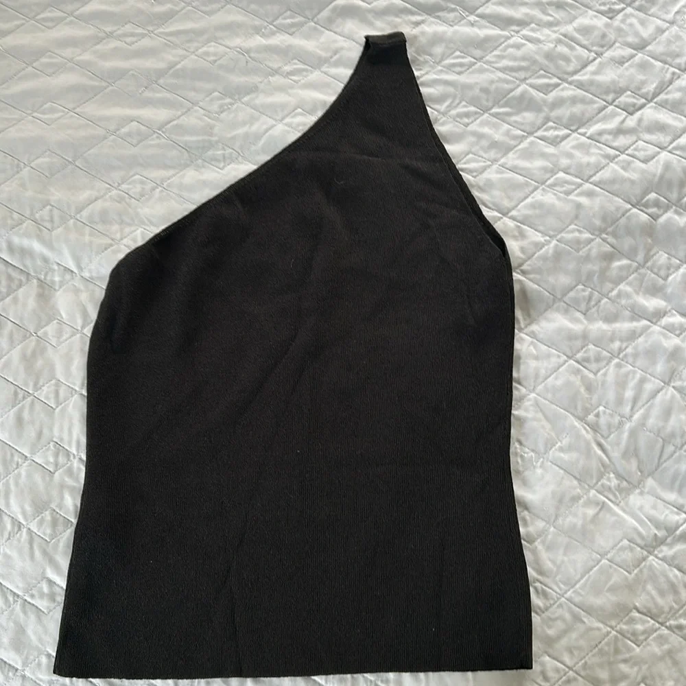 Vintage J. Crew One-Shoulder Ribbed Asymmetrical Top Medium Rayon Blend Black